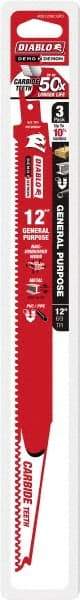 Freud - 12" Long x 1" Thick, Carbide Reciprocating Saw Blade - Tapered Profile, 9 TPI, Toothed Edge, Tang Shank - Exact Tool & Supply
