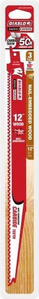 Freud - 12" Long x 1" Thick, Carbide Reciprocating Saw Blade - Tapered Profile, 6 TPI, Toothed Edge, Tang Shank - Exact Tool & Supply
