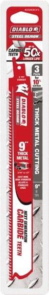 Freud - 9" Long x 1" Thick, Carbide Reciprocating Saw Blade - Straight Profile, 8 TPI, Toothed Edge, Tang Shank - Exact Tool & Supply