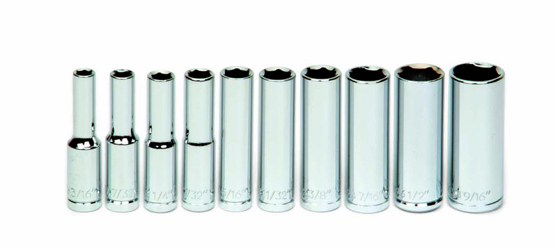 10 Piece - 1/4" Drive - 6 Point - Deep - Socket Set on Clip Rail SAE - Exact Tool & Supply