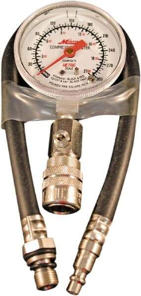 Milton - 4 Piece Dial Engine Compression Test Kit - 300 Max Pressure, PSI Scale - Exact Tool & Supply