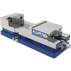 Kurt - 4" Jaw Width, 6-1/2" Jaw Opening Capacity, Horizontal Stationary Machine Vise - Manual Operation, 60 Lb Capacity, 1 Station, 14.56" Long x 84.47mm High x 1-15/64" Deep, 1.235" Jaw Height, 7,500 Lb Max Clamp Force, Ductile Iron - Exact Tool & Supply