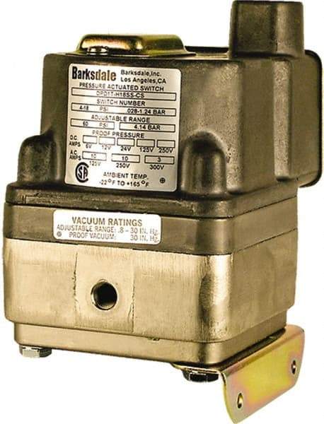 Barksdale - 0.5 to 80 psi Adjustable Range, 160 Max psi, Differential Pressure Switch - 1/8 NPT Female, 18in Free Leads, 2 x SPDT Contact, 300SS Wetted Parts, 0.5% Repeatability - Exact Tool & Supply