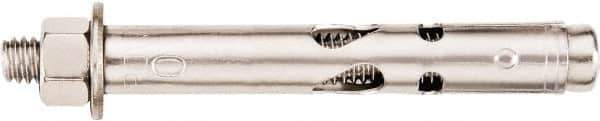 Powers Fasteners - 1/2" Diam, 1/2" Drill, 3" OAL, 1-1/8" Min Embedment Sleeve Concrete Anchor - 304 Stainless Steel, Hex Head, Hex Drive, 3" Thread Length - Exact Tool & Supply