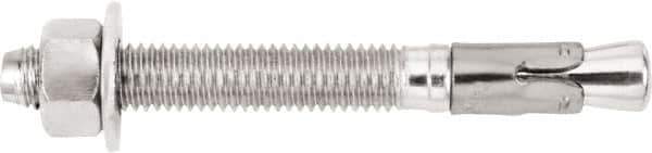 Powers Fasteners - 5/8" Diam, 5/8" Drill, 4-3/4" OAL, 2-1/4" Min Embedment Wedge Expansion Concrete Anchor - 1035 Case Hardened Steel, Zinc-Plated Finish, Hex Nut Head, Hex Drive, 2-7/8" Thread Length - Exact Tool & Supply