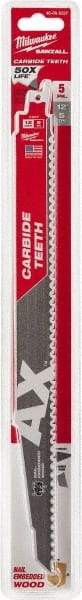 Milwaukee Tool - 12" Long x 1" Thick, Carbide Reciprocating Saw Blade - Tapered Profile, 5 TPI, Toothed Edge, Universal Shank - Exact Tool & Supply