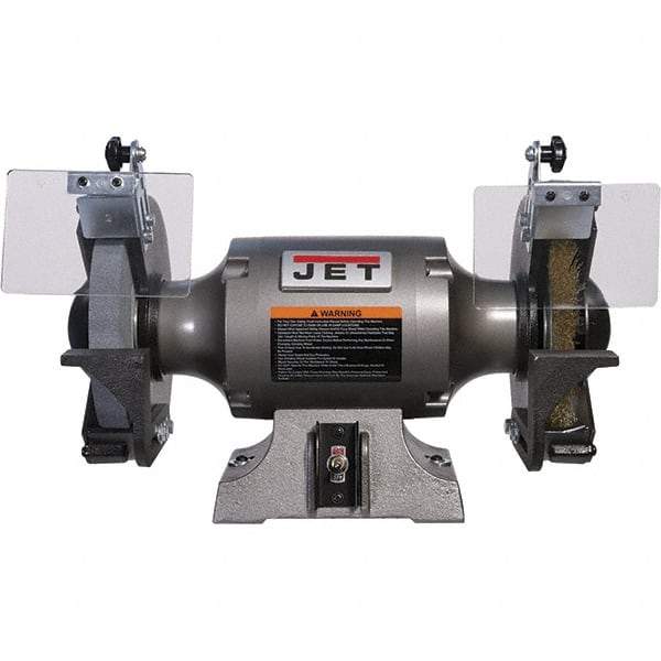 Jet - 8" Wheel Diam, 1 hp Bench Grinder - 5/8" Arbor Hole Diam, 1 Phase, 3,450 Max RPM, 115 Volts - Exact Tool & Supply