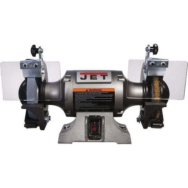 Jet - 6" Wheel Diam, 1/2 hp Bench Grinder - 1/2" Arbor Hole Diam, 1 Phase, 3,450 Max RPM, 115 Volts - Exact Tool & Supply
