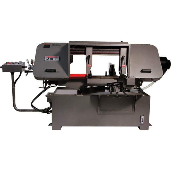 Jet - 19-1/4 x 4" Max Capacity, Semi-Automatic Variable Speed Pulley Horizontal Bandsaw - 90 to 370 SFPM Blade Speed, 230/460 Volts, 45 & 90°, 3 hp, 3 Phase - Exact Tool & Supply