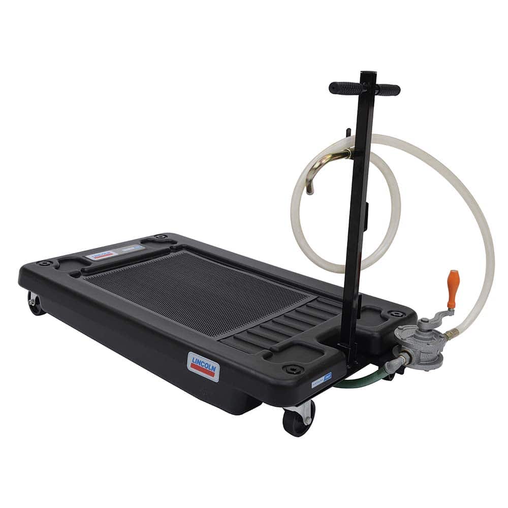 Lincoln - Oil Drain Containers; Type: Oil Drain w/Casters ; Container Size: 17 Gal. ; Color: Black; white ; Hose Length: 72 (Inch) - Exact Tool & Supply