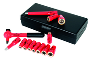 Insulated 1/4" Drive Socket Metric Set 5.0 - 14.0mm Sockets; 50mm & 100mm Extension Bar and 1/4" Drive Ratchet in Storage Box 13 Pieces - Exact Tool & Supply