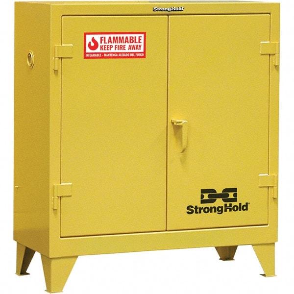Strong Hold - Safety Cabinets   Hazardous Chemical Type: Flammable and Combustible Liquids    Color: Safety Yellow - Exact Tool & Supply