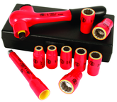 Insulated 3/8" Drive Metric Socket Set 8.0mm - 19.0mm Sockets; 125mm Extension Bar; 3/8" Ratchet in Storage Box. 10 Piece Set - Exact Tool & Supply