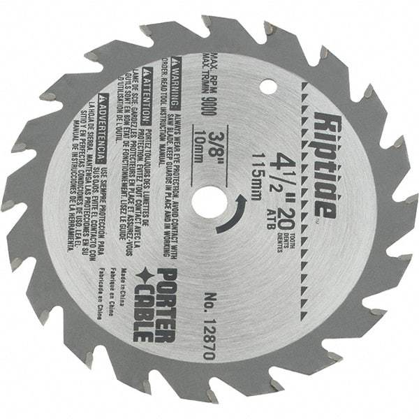 Porter-Cable - 4-1/2" Diam, 3/8" Arbor Hole Diam, 20 Tooth Wet & Dry Cut Saw Blade - Carbide-Tipped, Ripping Action, Standard Round Arbor - Exact Tool & Supply