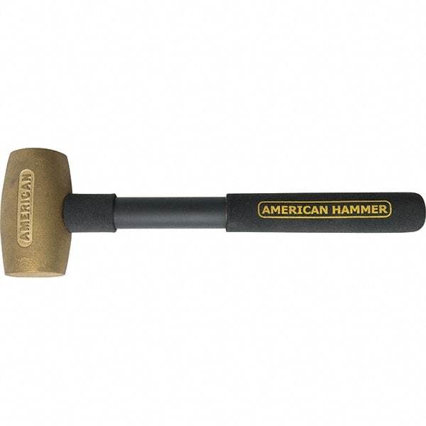American Hammer - 3-1/2 Lb Brass Nonsparking Hammer - 14" OAL, 3-1/2" Head Length, 2" Face Diam, 14" Steel with Grip Handle - Exact Tool & Supply