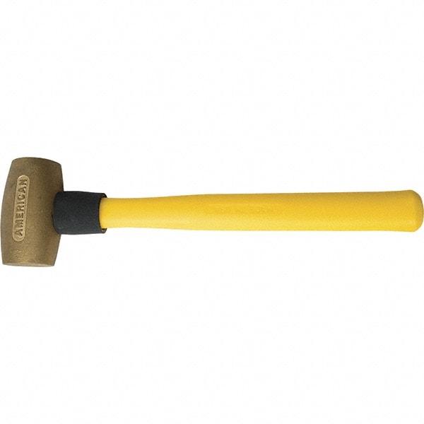 American Hammer - 3-1/2 Lb Brass Nonsparking Hammer - 16" OAL, 3-1/2" Head Length, 2" Face Diam, 14" Fiberglass with Grip Handle - Exact Tool & Supply