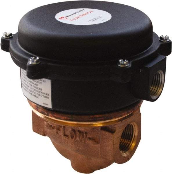 McDonnell & Miller - 100 psi, Brass Housing, Adjustable Paddle Flow Switch - 0.12 Flow Set Point, 545 Flow Point cc/min, 0.12 to 2.5 GPM, 120/240 Voltage, 3/4 Inch Thread Size - Exact Tool & Supply