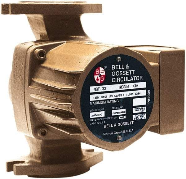 Bell & Gossett - .17 hp, 1 Phase, Bronze Housing, Noryl Impeller, Inline Circulator Pump - 115/230V Volt, 60 Hz Hz, 125 Max psi, 120V Motor - Exact Tool & Supply