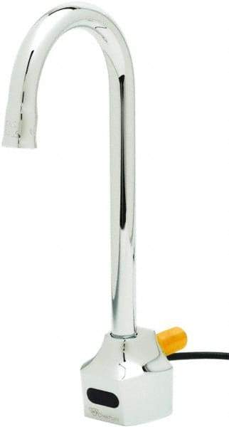 T&S Brass - Wall Mount Electronic User Adjustable Temperature Control Mixer Faucet - Powered by 120 Volt AC/DC, Gooseneck Spout, Single Hole Mounting Centers - Exact Tool & Supply