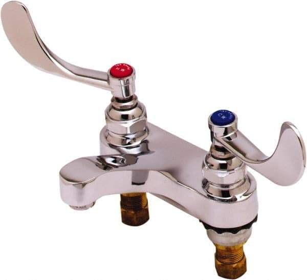 T&S Brass - Faucet Mount, Deck Mount Faucet without Spray - Two Handle, Wrist Blade Handle, Cast Basin Spout, No Drain - Exact Tool & Supply