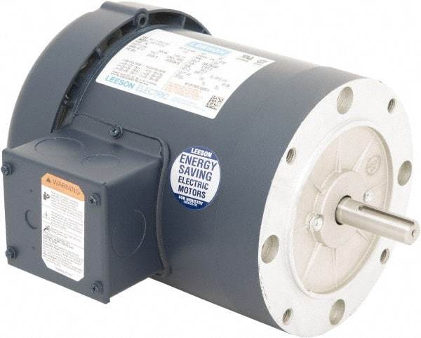Leeson - 1 Max hp, 1,200 Max RPM, Premium Efficient Electric AC DC Motor - 230/460 V Input, Three Phase, 56C Frame, C-Face Mount, TEFC Enclosure - Exact Tool & Supply