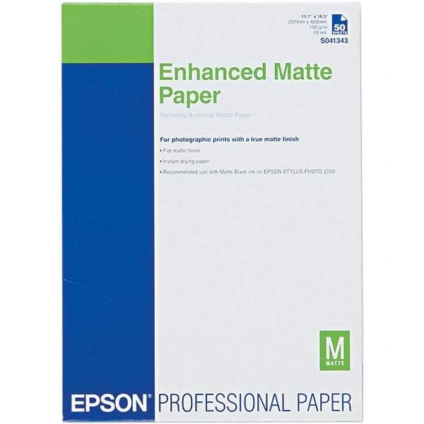 Epson - 11-3/4" x 16-1/2" White Photo Paper - Use with Inkjet Printers - Exact Tool & Supply