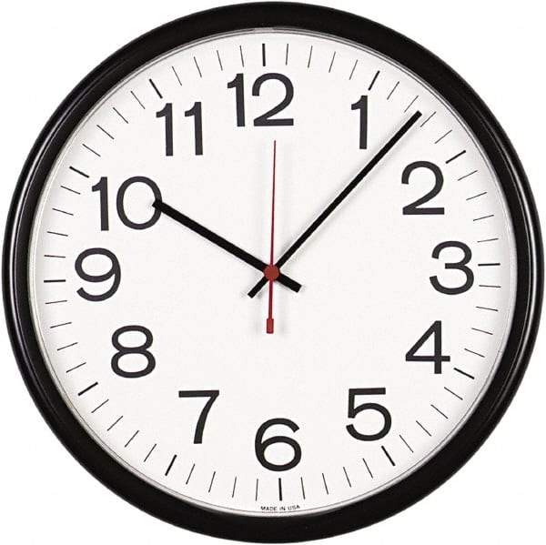 UNIVERSAL - White Face, Dial Wall Clock - Analog Display, Black Case, Runs on AA Battery - Exact Tool & Supply