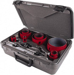 M.K. MORSE - 13 Piece, 7/8" to 4-1/2" Saw Diam, Electrician's Hole Saw Kit - Bi-Metal, Toothed Edge, Pilot Drill Model No. MAPD301, Includes 5 Hole Saws - Exact Tool & Supply