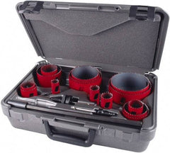 M.K. MORSE - 19 Piece, 3/4" to 4-1/2" Saw Diam, Industrial Hole Saw Kit - Bi-Metal, Toothed Edge, Pilot Drill Model No. MAPD301, Includes 5 Hole Saws - Exact Tool & Supply