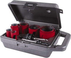 M.K. MORSE - 11 Piece, 3/4" to 2-1/2" Saw Diam, General Purpose Hole Saw Kit - Bi-Metal, Toothed Edge, Pilot Drill Model No. MAPD301, Includes 3 Hole Saws - Exact Tool & Supply