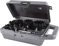 M.K. MORSE - 11 Piece, 3/4" to 2-1/2" Saw Diam, Hole Saw Kit - Carbide Grit, Gulleted Edge, Pilot Drill Model No. MAPD301, Includes 3 Hole Saws - Exact Tool & Supply