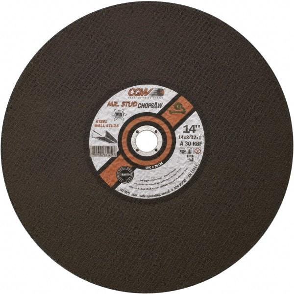 Camel Grinding Wheels - 14" 30 Grit Aluminum Oxide Cutoff Wheel - 3/32" Thick, 1" Arbor, 4,400 Max RPM - Exact Tool & Supply