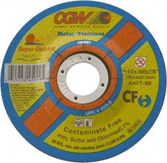 Camel Grinding Wheels - 4-1/2" 60 Grit Aluminum Oxide Cutoff Wheel - 0.045" Thick, 5/8-11 Arbor, 13,300 Max RPM - Exact Tool & Supply