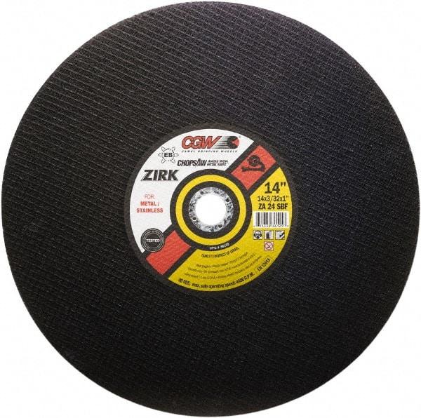 Camel Grinding Wheels - 14" 24 Grit Zirconia Alumina Cutoff Wheel - 3/32" Thick, 1" Arbor, 4,400 Max RPM - Exact Tool & Supply