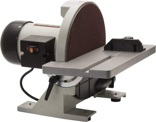 Enco - 12" Diam, 1,700 RPM, Single Phase Disc Sanding Machines - 16-3/8" Long Table x 6-7/8" Table Width, 16" Overall Length x 15.7" Overall Height - Exact Tool & Supply