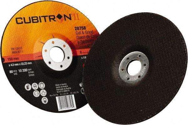 3M - 36 Grit, 6" Wheel Diam, 1/8" Wheel Thickness, 7/8" Arbor Hole, Type 27 Depressed Center Wheel - Ceramic, 10,200 Max RPM - Exact Tool & Supply