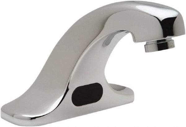 Zurn - Chrome Plated Electronic Internal Temperature Control Mixer Sensor Faucet - Powered by 4 AA Batteries, Standard Spout, Single Hole Mounting Centers - Exact Tool & Supply