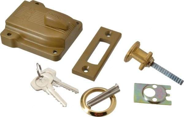 Yale - 1-1/8 to 2-1/4" Door Thickness, Brass Lacquer Finish, 112F Rimlock Deadbolt - Rim Cylinder - Exact Tool & Supply