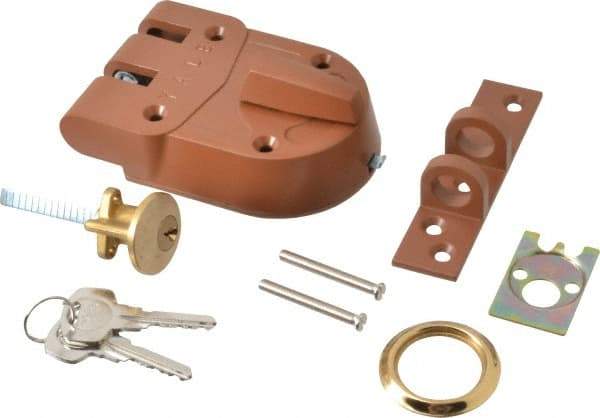 Yale - 1-1/8 to 2-1/4" Door Thickness, Brass Lacquer Finish, Jimmy Proof Rim Deadbolt - Rim Cylinder - Exact Tool & Supply