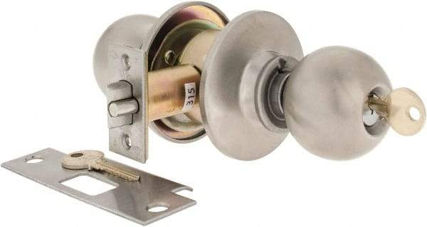 Yale - 1-3/8" Door Thickness, Stainless Steel Entrance Knob Lockset - 2-3/4" Back Set, 2 Cylinder - Exact Tool & Supply