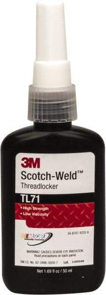 3M - 50 mL Bottle, Red, High Strength Liquid Threadlocker - Series TL71, 24 hr Full Cure Time, Hand Tool, Heat Removal - Exact Tool & Supply