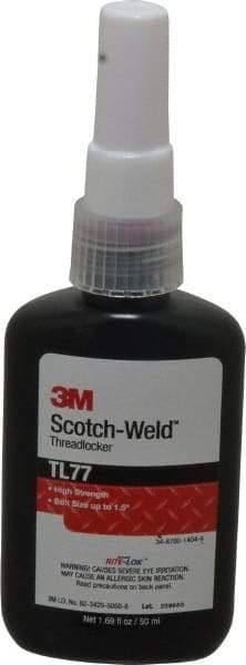 3M - 50 mL Bottle, Red, High Strength Liquid Threadlocker - Series TL77, 24 hr Full Cure Time, Hand Tool, Heat Removal - Exact Tool & Supply