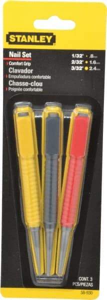Stanley - 3 Piece, 1/32 to 3/32", Nail Punch Set - Comes in Carded - Exact Tool & Supply