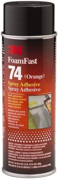 3M - 24 oz Aerosol Orange Spray Adhesive - High Tack, 170°F Heat Resistance, 40 Sq Ft Coverage, Medium Strength Bond, 15 min Max Bonding Time, Flammable, Series 74 - Exact Tool & Supply