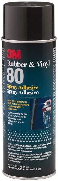 3M - 19 oz Aerosol Yellow Spray Adhesive - High Tack, 300°F Heat Resistance, 28 Sq Ft Coverage, High Strength Bond, 30 min Max Bonding Time, Flammable, Series Rubber & Vinyl 80 - Exact Tool & Supply