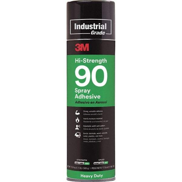 3M - 24 oz Aerosol Clear Spray Adhesive - High Tack, 250°F Heat Resistance, 23.6 Sq Ft Coverage, High Strength Bond, 10 min Max Bonding Time, Flammable, Series High-Strength 90 - Exact Tool & Supply