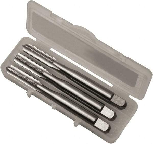 Vermont Tap & Die - #8-32 UNC, 4 Flute, Bottoming, Plug & Taper, Bright Finish, High Speed Steel Tap Set - Left Hand Cut, 53.98mm OAL, 3/4" Thread Length, Series 3105L - Exact Tool & Supply