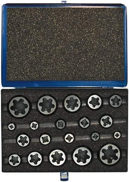 Vermont Tap & Die - 1/4-20 to 1-14 UNC, UNF, UNS, Hex Die Set - Carbon Steel, 20 Piece Set, Comes with Metal Case - Exact Tool & Supply