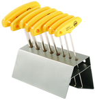 8 Piece - 1/8 - 3/8" - T-Handle Hex Ergonomic Comfort Grip Inch Set in Metal Stand - Exact Tool & Supply