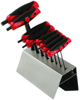 8 Piece - 2.0 - 10mm - Black Finish - T-Handle Soft Grip Dual Drive Ball End Hex Metric Set in Metal Stand - Exact Tool & Supply